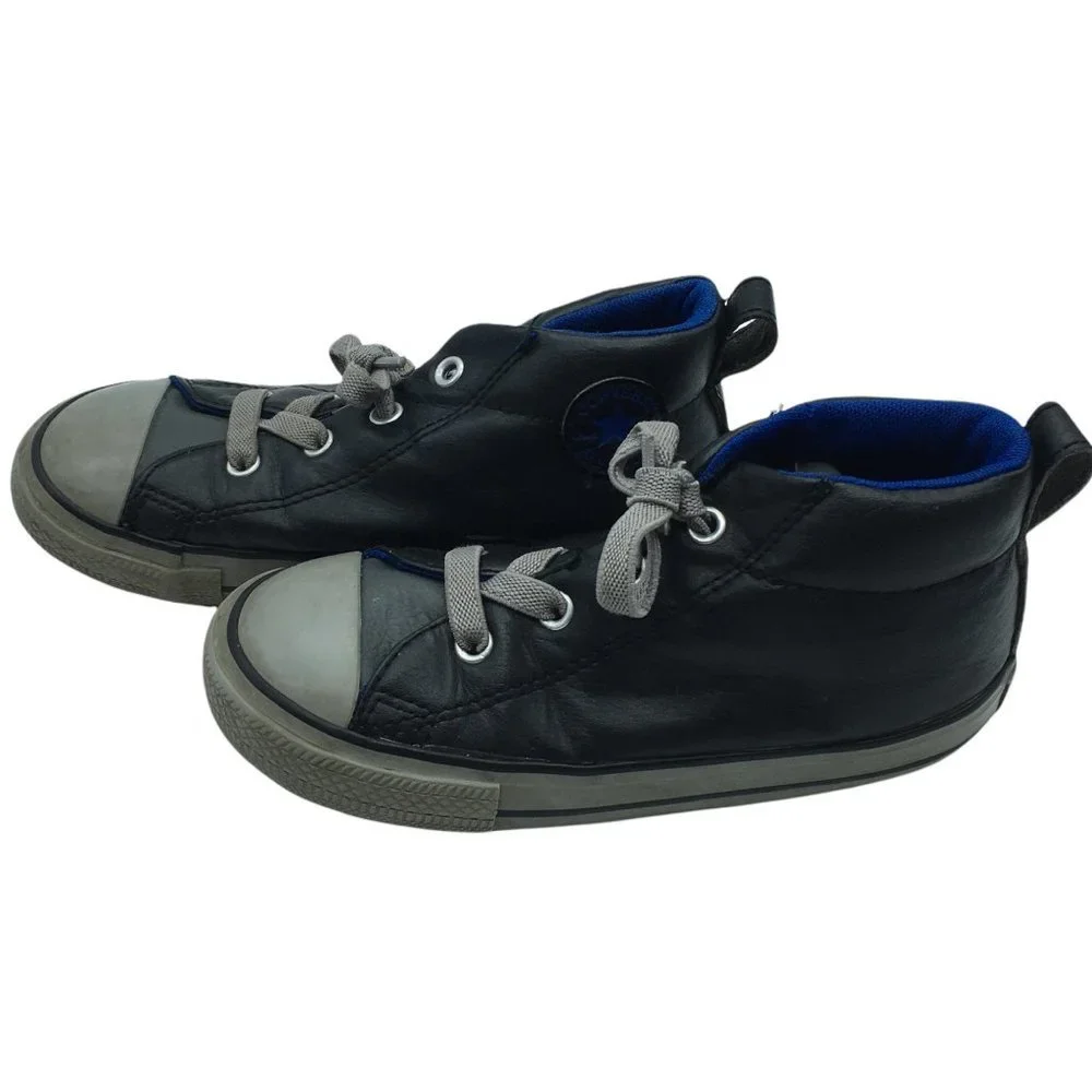Converse All Star sneakers Mid Top Elastic Laces Kids Size 10 Black Faux Leather